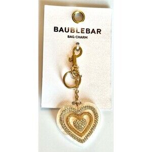 BaubleBar Heart Bag Charm Keychain Gold Rhinestone Sparkly Purse Accessory NWT